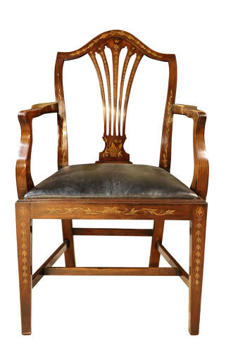 19thc Mahogany and Marquetry Elbow Chair