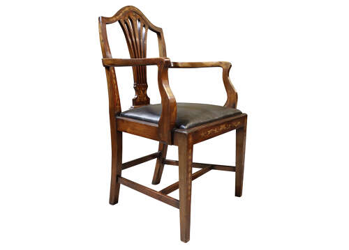 19thc Mahogany and Marquetry Elbow Chair