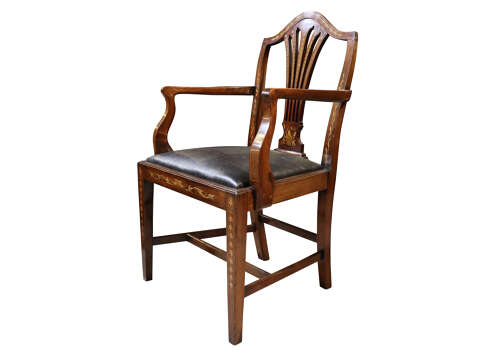 19thc Mahogany and Marquetry Elbow Chair