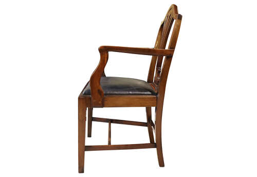 19thc Mahogany and Marquetry Elbow Chair