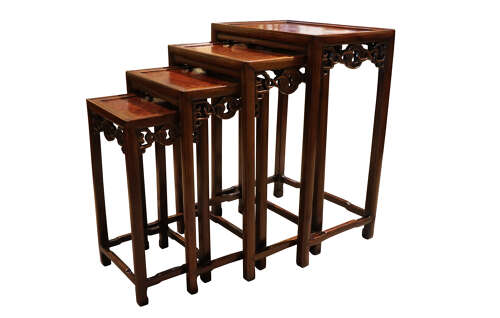 Nest of Four Chinese Burr Wood Tables