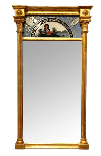 Regency Giltwood Pier Mirror with Verre Églomisé Frieze, Circa 1810
