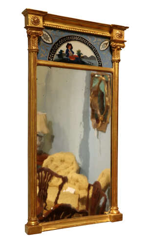 Regency Giltwood Pier Mirror with Verre Églomisé Frieze, Circa 1810