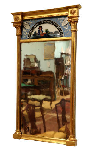 Regency Giltwood Pier Mirror with Verre Églomisé Frieze, Circa 1810