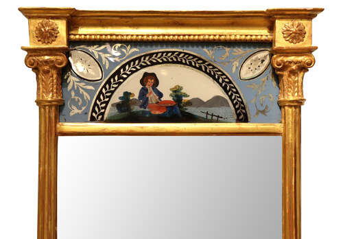 Regency Giltwood Pier Mirror with Verre Églomisé Frieze, Circa 1810