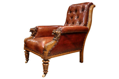 19thc Leather Club Arm Chair