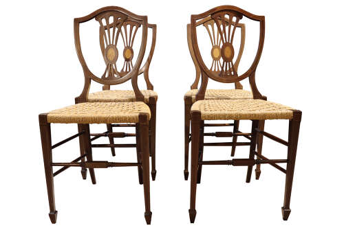 Set of 4 Edwardian Shield Back Inlaid Chairs