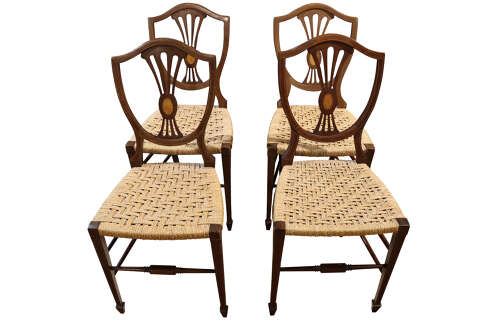 Set of 4 Edwardian Shield Back Inlaid Chairs