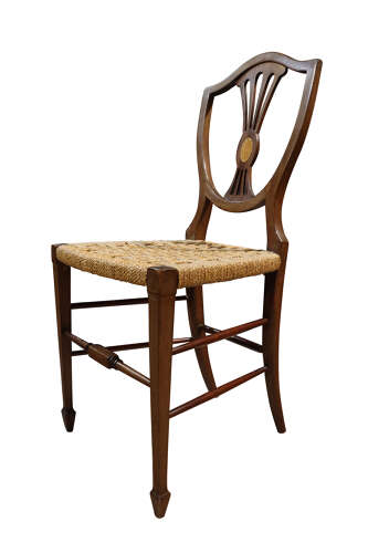 Set of 4 Edwardian Shield Back Inlaid Chairs