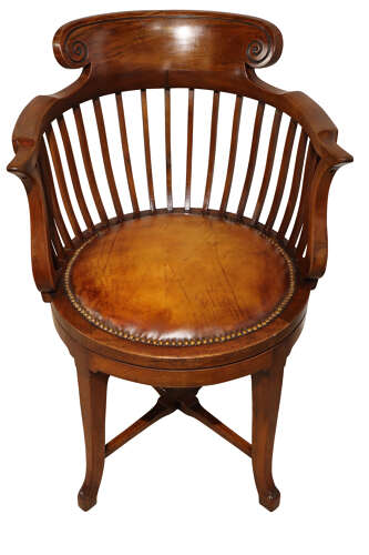 Walnut Circular Revolving Desk Chair