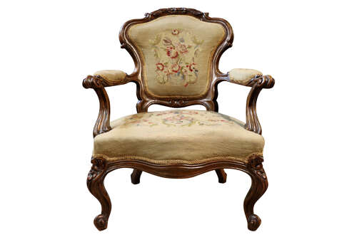 Victorian Walnut Open Armchair