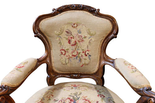 Victorian Walnut Open Armchair