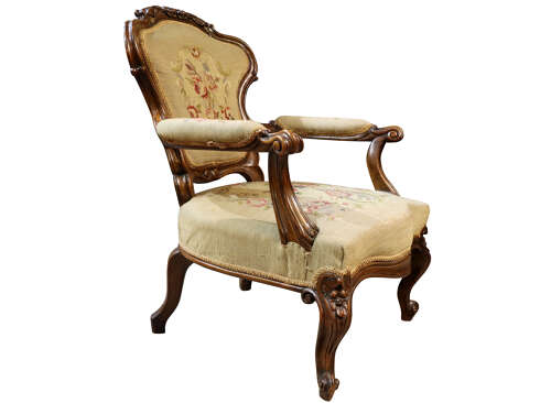 Victorian Walnut Open Armchair