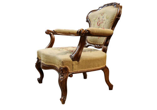 Victorian Walnut Open Armchair