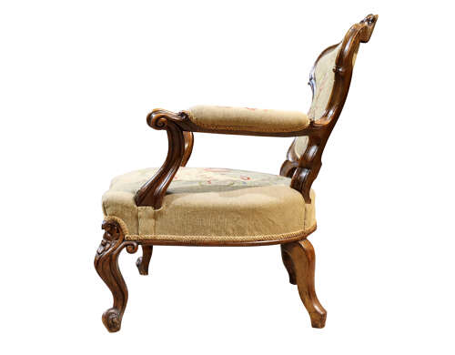 Victorian Walnut Open Armchair