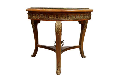 Brass-Mounted Circular Gueridon Table with Verdi Antico Marble Top, circa 1950