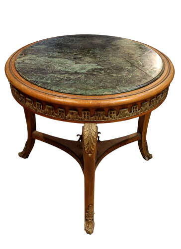 Brass-Mounted Circular Gueridon Table with Verdi Antico Marble Top, circa 1950