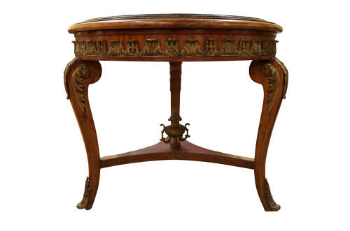 Brass-Mounted Circular Gueridon Table with Verdi Antico Marble Top, circa 1950