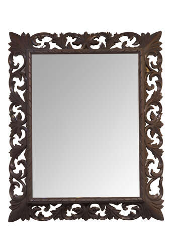 Large 19th Century Mirror in Carved and Painted Wooden Frame
