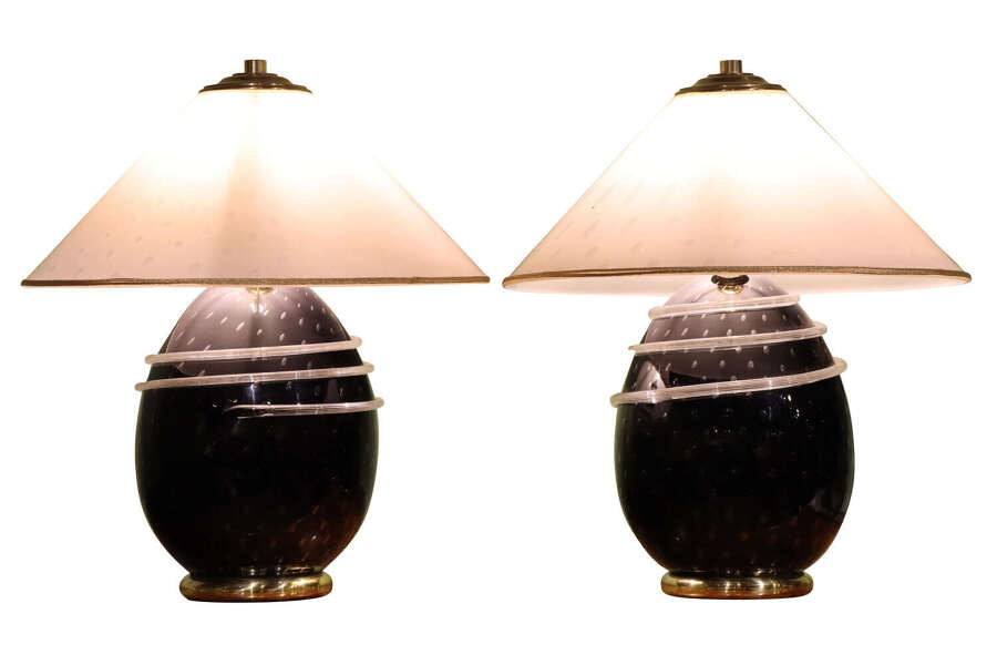 Pair of Mid 20th Century Venetian Glass Lamps with Glass Shades