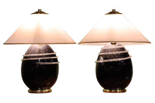 Pair of Mid 20th Century Venetian Glass Lamps with Glass Shades