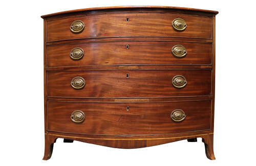 George III Mahogany Bow Fronted Chest with Fitted Writing Drawer, circa 1800