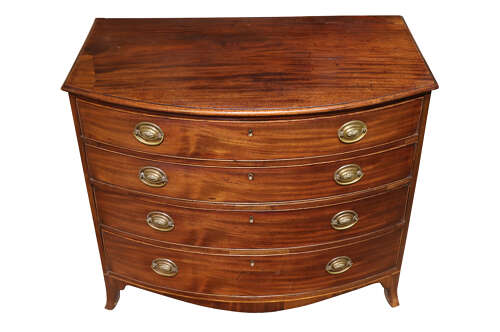 George III Mahogany Bow Fronted Chest with Fitted Writing Drawer, circa 1800
