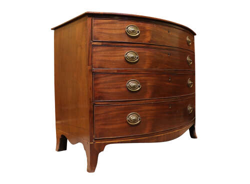 George III Mahogany Bow Fronted Chest with Fitted Writing Drawer, circa 1800
