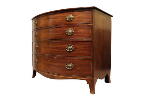 George III Mahogany Bow Fronted Chest with Fitted Writing Drawer, circa 1800