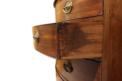 George III Mahogany Bow Fronted Chest with Fitted Writing Drawer, circa 1800