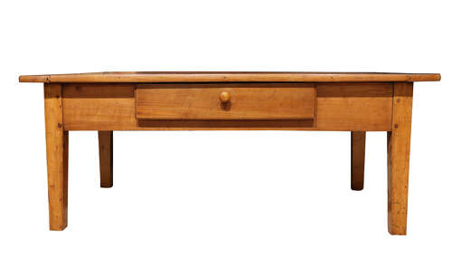 Antique French Farmhouse Cherrywood Coffee Table with Drawer, Circa 1900