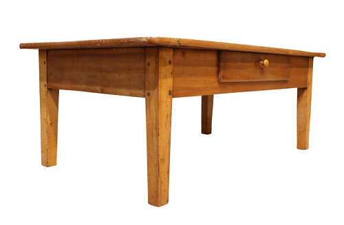 Antique French Farmhouse Cherrywood Coffee Table with Drawer, Circa 1900
