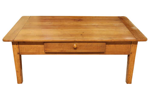 Antique French Farmhouse Cherrywood Coffee Table with Drawer, Circa 1900