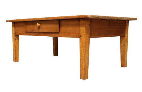 Antique French Farmhouse Cherrywood Coffee Table with Drawer, Circa 1900