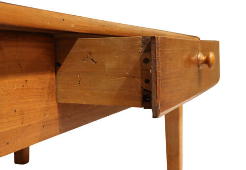Antique French Farmhouse Cherrywood Coffee Table with Drawer, Circa 1900