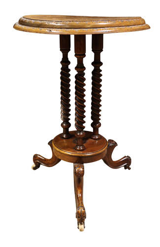 Unusual Victorian Circular Inlaid Burr Walnut Lamp Table, England, circa 1860