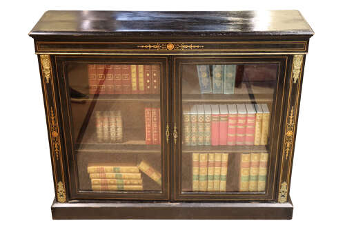 A Fine Victorian Ormolu-Mounted, Inlaid, Ebonised Two-Door Pier Cabinet