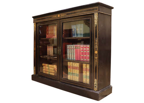 A Fine Victorian Ormolu-Mounted, Inlaid, Ebonised Two-Door Pier Cabinet