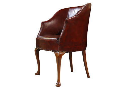 Antique Mahogany Library Chair in Burgundy Leather c.1900