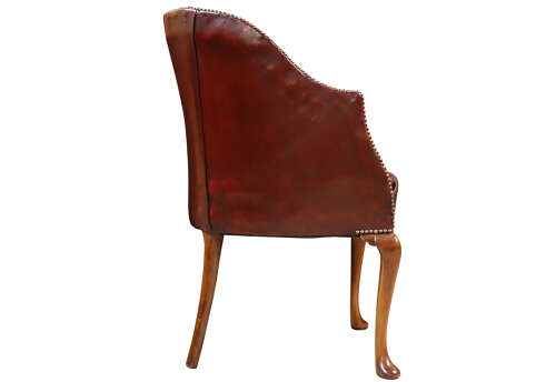 Antique Mahogany Library Chair in Burgundy Leather c.1900