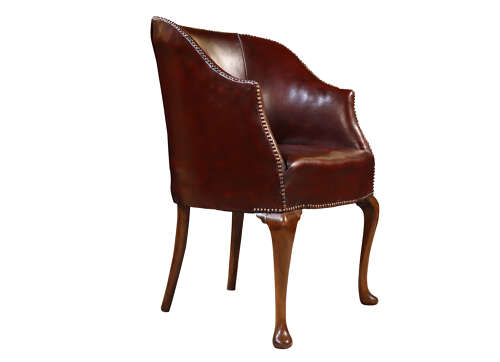 Antique Mahogany Library Chair in Burgundy Leather c.1900