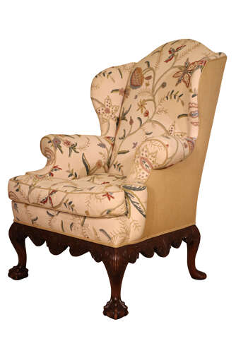 19thc Pair of Large Walnut Framed Wingback Armchairs