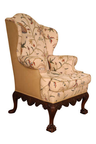 19thc Pair of Large Walnut Framed Wingback Armchairs