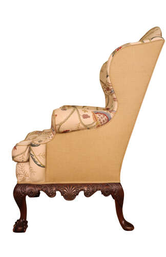 19thc Pair of Large Walnut Framed Wingback Armchairs