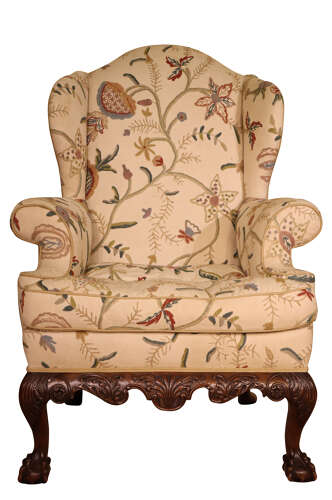 19thc Pair of Large Walnut Framed Wingback Armchairs