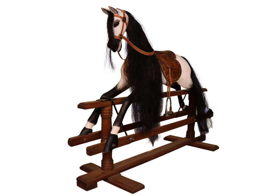 Large Mid-20th Century Dapple Grey Rocking Horse on Safety Stand