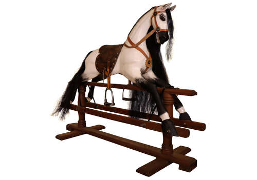 Large Mid-20th Century Dapple Grey Rocking Horse on Safety Stand