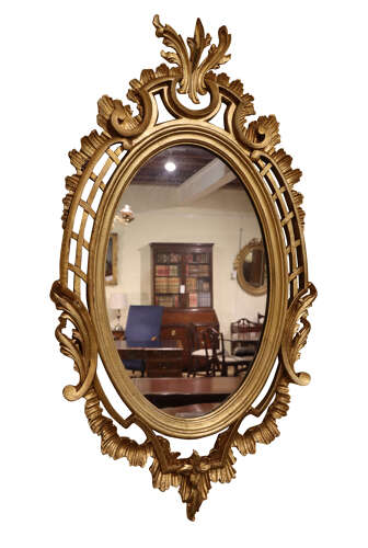 Chippendale Style Oval Giltwood Wall Mirror