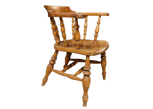 Mid 19th Century Smokers Bow / Captains Chair in Beech & Elm – c.1850