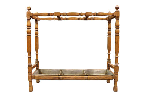 Late 19th Century Oak Umbrella and Stick Stand with Drip Tray – c.1880